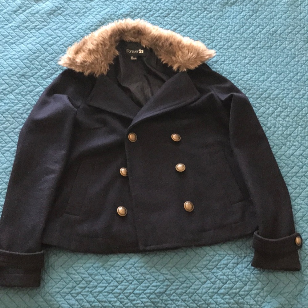 FINAL SALE Cropped Peacoat with Removable Fur Collar